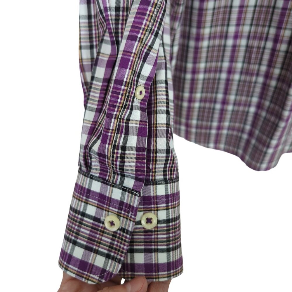 Peter Millar long sleeve button down plaid lavender cotton shirt size L - Picture 5 of 12
